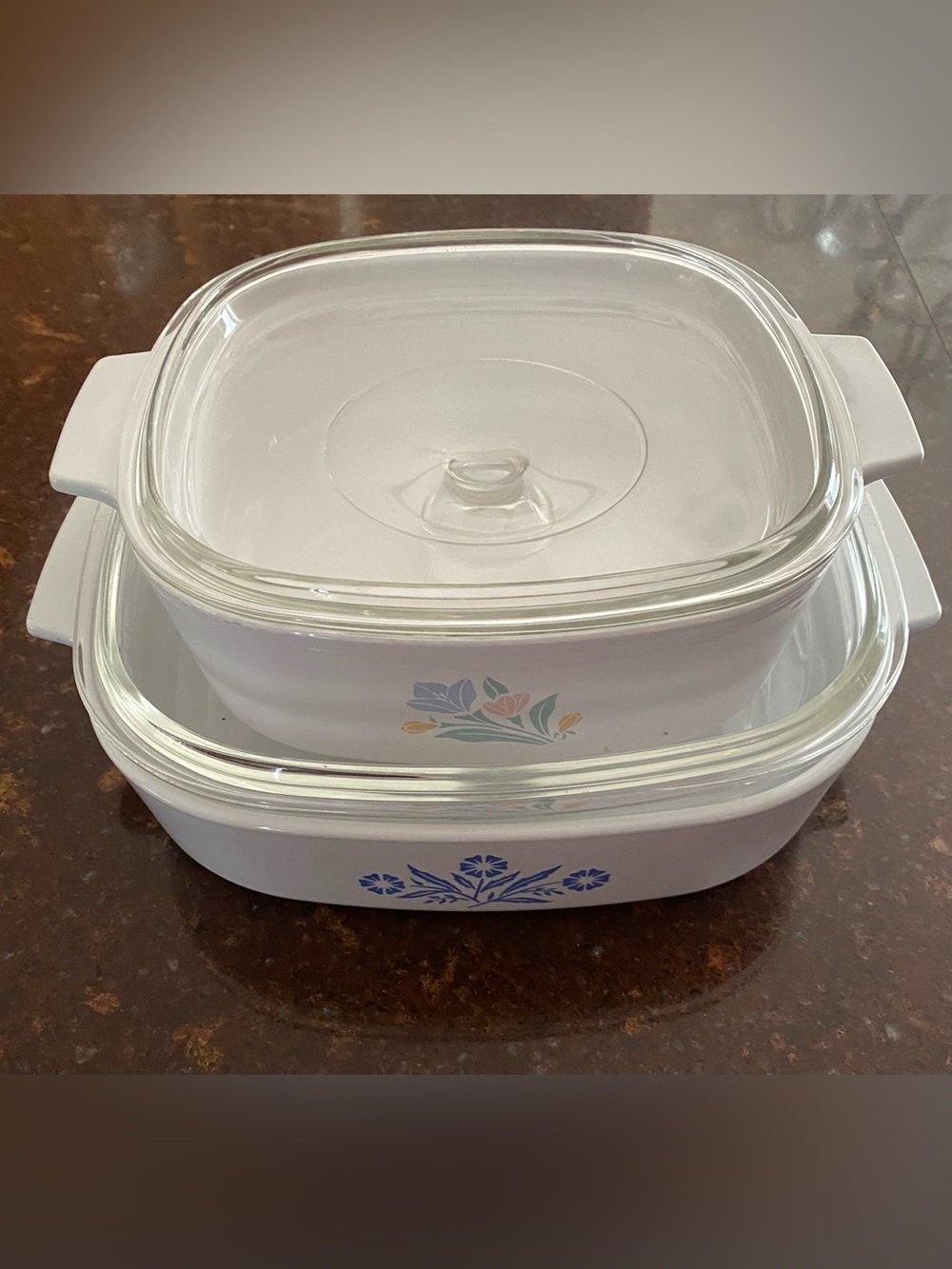 Corningware White Floral Glass Casserole Dish Set with Lids